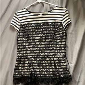 Black & White striped lace peplum top